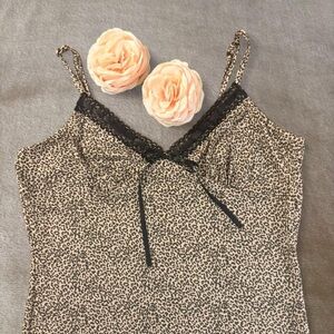 Leopard Print Lace Trim Cami - Neutral Tones